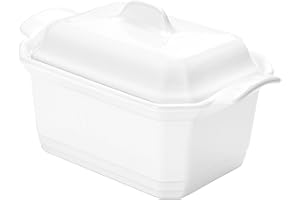 Emile Henry Eh119706 Terrine à Foie Gras 0.6 Litres Avec Presse Céramique Blanc Farine 19 X 12 X 7,3 cm