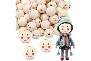 AERZOUSER Holzperlen mit Gesicht 20mm, 100 Stück Holzkugeln mit Gesicht, Natur Holzköpfe mit Gesicht, Niedlich Holzkugeln mit Gesicht für Sorgenwurm, Holzkugel mit Gesicht DIY Dekorationen (lächelndes gesicht)