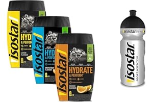 Isostar Hydrate & Perform Iso Drink - 400 g de Poudre de Boisson isotonique - 1 x Orange + 1 x Citron + 1x Pamplemousse + Bouteille de 0,5 Litre