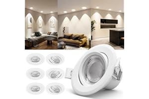 Aigostar Downlight LED Techo Empotrable 5W Equivalente a Halógena 53W/ Blanco Neutro 4000K/ Ángulo Rotable 30° Focos LED Interior Techo/ Ф70-75 mm/ojos de buey led para techo 6Pcs/ AC 220V-240V