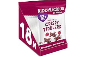 Kiddylicious Raspberry Crispy Tiddlers - Delicious Real Fruit Treat for Kids - Suitable for 12+ Months - 18 Packs
