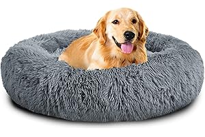 Mirkoo Dog Beds Calming Donut Pet Bed Washable Anti Anxiety Faux Fur Pet Bed, Round Fluffy Plush Dog Bed for Large Medium Small Dogs (L/XL/XXL/XXXL)