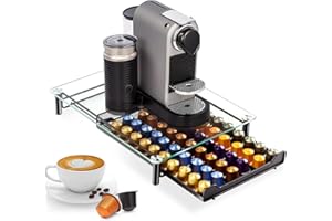 Masthome Porta Capsule Caffe, Compatibile con Nespresso, Porta Cialde Caffe con Cassetto in Metallo, Supporto per Macchina da Caffè, Cassetto Porta Cialde Caffè per Cucina, con 1 Panno per la Pulizia