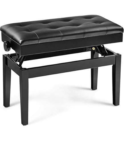 GIANTEX Banco para Piano con Altura Ajustable 48-58 cm, Banqueta Piano Tapizada para 2 Personas, Taburete con Espacio de Almacenamiento y Patas Antideslizantes, Negro