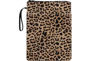 Wanyint Book Sleeve Book Cover Lightweight Book Protector with Zipper Washable Fabric Book Pouch 11.4 x 8.7 Inch for Book Lovers, Leopard Print Brown