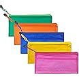 DAHSHA Nylon Mesh Zippered Pencil Pen Stationary Case Travel Document Holder Bag Cheque Book Holder Bag Cosmetics Pouch (Colour May Vary, 23.5Cm X 11Cm)- Pack Of 5