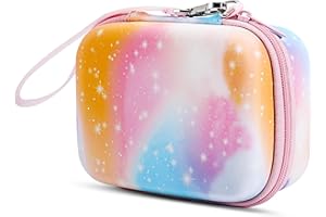 MoKo Kids Camera Case Compatible with Seckton/Goopow/CIMELR/Ourlife/OZMI/GKTZ/Dylanto/PROGRACE/Rindol/Dwfit/hyleton Digital & Video Camera, PU Hard Carrying Bag with Inner Pocket, Pink Starry Sky