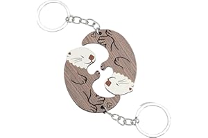 RYMAUP® Set de 2 llaveros de nutria de madera, llaveros de pareja, colgantes de rompecabezas, llaveros, regalos para parejas, amistad, llaveros de ángel de la guarda