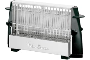 Moulinex Multipan- Tostador clásico de 760 W para todo tipo de pan, hasta 4 rebanadas, empuñadoras laterales frías, pequeño, fácil de transportar y de usar, Color Negro, A15453