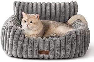 MEWOOFUN Dog Sofa Bed - Cat Beds for Indoor Cats Soft and Fluffy, Cat Sofa Bed Small Calming Dog Bed with Removable Washable Cover (Grey, 61x48x30)