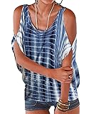 Womens Cold Shoulder Casual Summer Top Scoop Neck Off Shoulder Lace-up Floral Printed Shirt Blouse