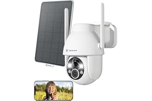 COCOCAM Kamera słoneczna Zewnętrzna bezprzewodowa, Kamery bezpieczeństwa 2K PTZ Wi-Fi 2,4 GHz Kamera monitorująca CCTV, Detekcja ruchu AI/Kolorowy noktowizor / 2-kierunkowe audio (1, Biały)