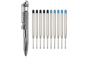 Regerly Tactical Pen, 1 Stück Taktischer Kugelschreiber Multifunktional Aluminium mit Glasbrecher und Selbstverteidigungs mit 5 blau 5 schwarze Nachfüllungen für Tactical Defense (Grau)
