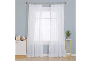 Deconovo Gardinen mit Kräuselband Transparente Vorhänge für Schienensystem Stores Schal Wohnzimmer Leinenoptik, 245x140 cm(HöhexBreite), Weiß, 2er Set