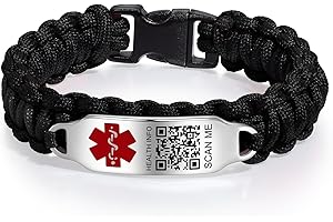 Theluckytag Medizinische Armbänder für Sport, Männer und Frauen, mit QR-Code, medizinische Notfall-ID-Armbänder – Nylon, wasserdichtes Armband für Handgelenke bis zu 17,8 cm – mehr Platz,