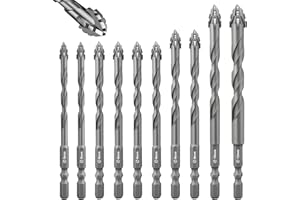 Flintronic Punte per Piastrelle, 10 Pezzi Set di Esagonale Set Punte Trapano, Punte-Trapano Ø5-12mm per Forare Piastrelle, Vetro, Ceramica, Porcellana, Legno, Specchi e Muratura
