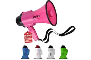 Pyle Megafono con Sirena, Megafono Portatile Compatto e a Batteria, 30 Watt, Microfono, 2 Modalità e Manico Pieghevole per Uso Polizia e Cheerleading