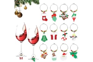FADCAER 12 Pezzi Natale Charms in Vetro di Vino Segnabicchieri Marcatori di Ciondoli Segnabicchieri per Calici con fibbia per Decorazioni per La Tavola da Bar Feste di Natale