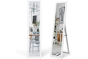 ‎COSTWAY COSTWAY 2 IN 1 Ganzkörperspiegel, Standspiegel und Wandspiegel mit Holzrahmen, Ankleidespiegel 37 x 155cm, Garderobenspiegel für Schlafzimmer, Wohnzimmer und Eingangsbereich (Weiß)