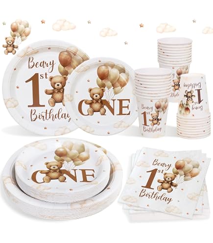 31-teiliges Tortendeko Set Baby – Teddybär Motiv – Mit Boxen, Herzen, Wolke, Sternen & Kugeln – Für Babyparty