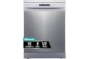 Hisense HS622E10X - Lavavajillas, Capacidad para 13 servicios, 60 cm, Programa ECO, Silencioso, 2, Filtro autolimpiable, Contador digital, Libre instalación, Inox