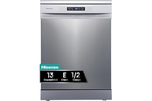 Hisense HS622E10X - Lavavajillas 60cm, Libre Instalación, 13 Serv. | AlxAnxFn 84,5x59,8x60cm, Inox, 1/2 Carga (Manual), Lavado Rápido 30', Inicio Difer., Prog. Eco, Cestas Flex., Auto-Limpieza