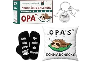 DADAPANGHU Opa Geschenk, Geschenke für Opa, Bester Opa Geschenk Weihnachten, Faultier Geschenk Opa Geburtstag, Vatertagsgeschenk für Opa, Kissenbezug(45x45cm), Lustige Socken und Schlüsselanhänger