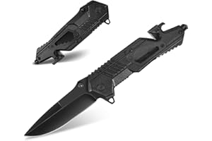 HONZIN Navaja Plegable 7 en 1 Cuchillo Multiusos Navaja de Bolsillo Cuchillo Plegable Supervivencia con Punta Rompevidrio y Cutter Cinturón, para Acampar, Caza