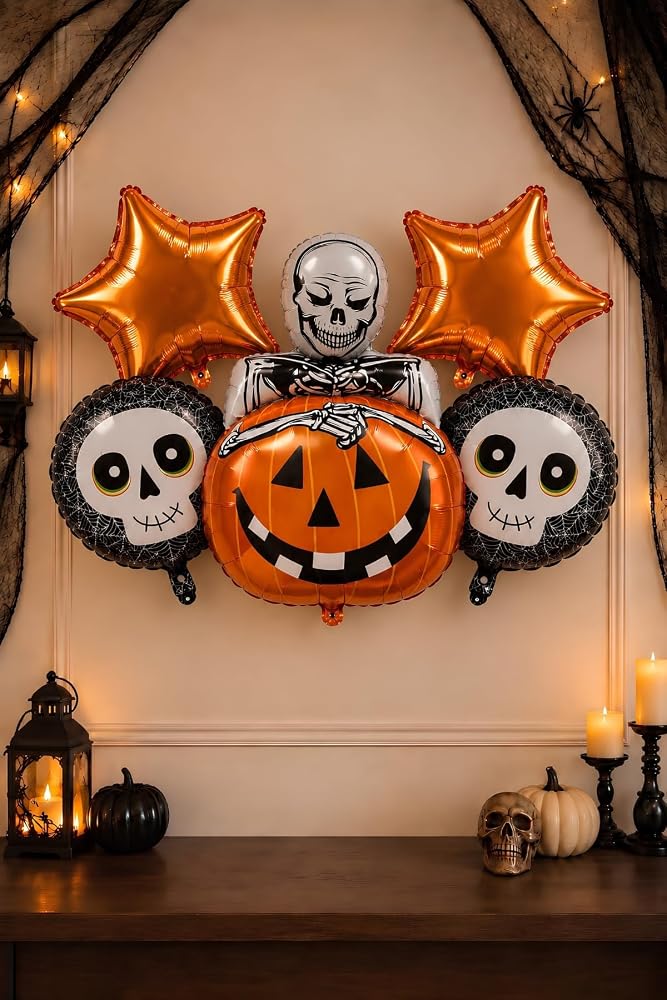 Halloween Cadılar Bayramı İskelet Temalı 5 Li Folyo Balon Seti