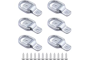 FANGZ 6 Pack D Ring Tie Downs, Stainless Steel Heavy Duty Lashing Rings with 6 Mounting Brackets 12 Screws, for Loads on Boats Camping Equipment Car Trailer