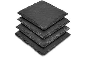 Navaris Set di 4 sottobicchieri in ardesia - decorazioni per la tavola in pietra naturale per bicchieri calici tazze tazzine alimenti dessert - nero