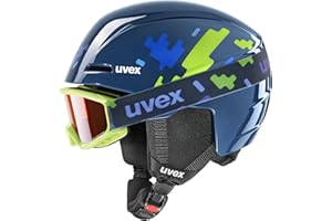 uvex Viti Set, Casco e Maschera da Sci Unisex Bambino, Blue Puzzle, 51-55 cm