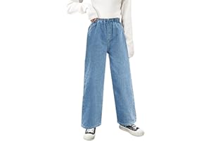 FILOWA Jeans Ragazze Bambina Baggy Denim Pantaloni Gamba Larga Lunghi Jean con Vita Elastica Stretch Denim Pants con Tasche Larghi Casual Blu Pantaloni Moda Streetwear per Bambini 6-14 Anni