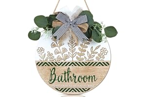TOARTi Funny Bathroom Sign,11.5x11.5inch Bathroom Open 24 Hours Please Seat Yourself Decor,3D Rustic Farmhouse Toilet Wooden Hanging Plaque Botanical Bathroom Door Wreath for Home Porch