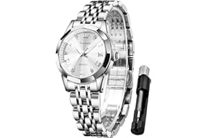 OLEVS Damenuhren Leicht zu lesen Armbanduhr mit Kleines Gesicht Gold Silber Edelstahlband Leuchtend wasserdichte Kalender Luxus Armbanduhr