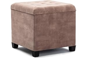 ‎HNNHOME HNNHOME Sitzhocker mit Stauraum, Sitzwürfel mit Deckel, Sitztruhe, Fußbank Truhen Aufbewahrungsbox, Wolken Samt, Massivholz, 47 L, 45 x 45 x 43 cm (Hellbraun, Wolken-Samt)