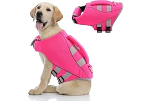 Koszulka ratunkowa dla psów Hjumarayan kamizelka ratunkowa dla psów z D-ringiem i odblaskowym uchwytem ratunkowym dla psa mały średni duży różowy, XL