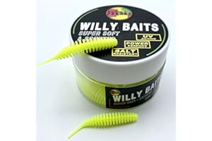 ‎PSARÁS Psarás Willy Baits - 38mm - Forellen Softbaits 20 STK. Box - Knobi Aroma Lamellen Gummiwürmer - Trout Fishing