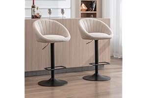 WAHSON OFFICE CHAIRS Wahson zestaw 2 stołków barowych, materiałowe krzesła śniadaniowe z oparciem, regulowane obrotowe krzesła barowe, wysokie stołki na wyspy kuchenne / do baru domowego, beżowe