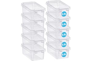 SmartStore cajas de almacenamiento de plástico pequeñas de 0.3L con tapas - Juego de 10 - Apilables y encajables - Garantía de 10 Años - Seguras para Alimentos - Cierre con Clips L15 x An9 x Al6 cm