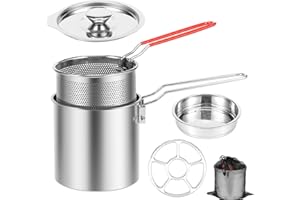 BUTORY Mini Friteuse en 304 Acier Inoxydable avec Couvercle et Passoire, Friteuse 1 Personne avec Panier et Poignée Amovible, Petite Friteuse à Economie Japonais pour Frites, Poisson, Aile de Poulet(2)