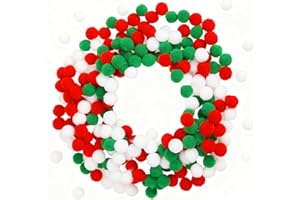 EHIOG 500 Pièces 10mm Pompon Colorées, Pompons de Noël Rouges Verts et Blancs en Peluche, pour Bricolage CréAtif, Décoration de NoëL
