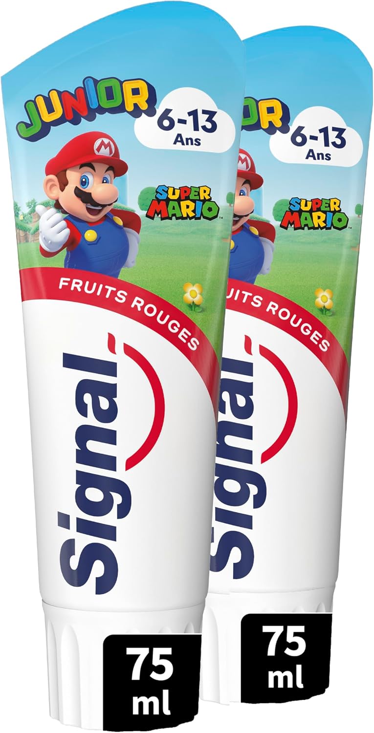 Signal Pasta de dientes Junior Super Mario frutos rojos, 6-13 años, 2 x 75 ml