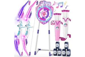 HYES 2 Pack Arrow and Bow for Kids, LED Light Unicorn Archery Set with Suction Cup Arrows, Standing Glow Target, Score Targets, Quivers, Indoor Outdoor Toys Gifts for Boys Girls
