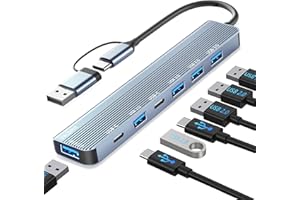 VECBMN Adaptateur USB C, Adaptateur Multiport USB 3.0 7 en 1 avec USB 3.0, USB 2.0, Répartiteur USB, Hub USB de Type C Compatible ave MacBook Air/Pro, Galaxy, Pad, Dell, XPS, Windows