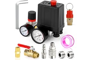 MEANLIN MEASURE Luftkompressor, tryckknapp, styrventil 6~8 BAR/90~120 PSI 110 V ~ 240 V 4-vägsreservdelar med 0–12 BAR/180 PS