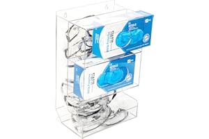 SEANADO Safety Glasses Dispenser Glove Box -2 in 1 Dustproof Acrylic Bin Holder for Protective Eyewear Goggles Used in Industrial, Factory and Lab Settings, Wall Mount or Countertop
