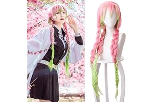 maysuwell Anime Wig for Women Cosplay Wigs Pink Green Braid for Halloween Carnival Costume Party with Wig Cap