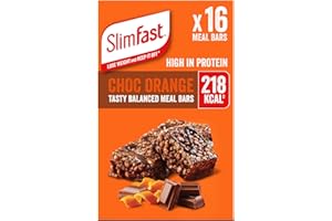 SlimFast Tasty Balanced Meal Bar, Low Calorie Replacement Bars for Weight Loss and Diet, High Protein, Healthy Snacks for Adults with 23 Vitamins and Minerals, Choc Orange Flavour, 16 x 60 g