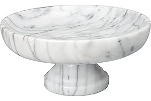 Creative Home Natural Marble Bowl on Pedestal Fruit Storage Basket Stand, 10" Diam. x 4-1/2" H, Off-White (Patterns May Vary)